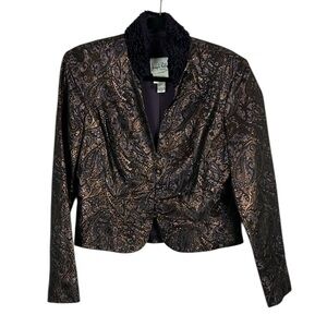Vintage Joseph Ribkoff Metallic Paisley Button Front Blazer Jacket Size 8 Purple